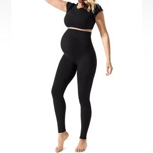 NWOT Blanqi Maternity Belly Support Leggings deepest black size large high waist